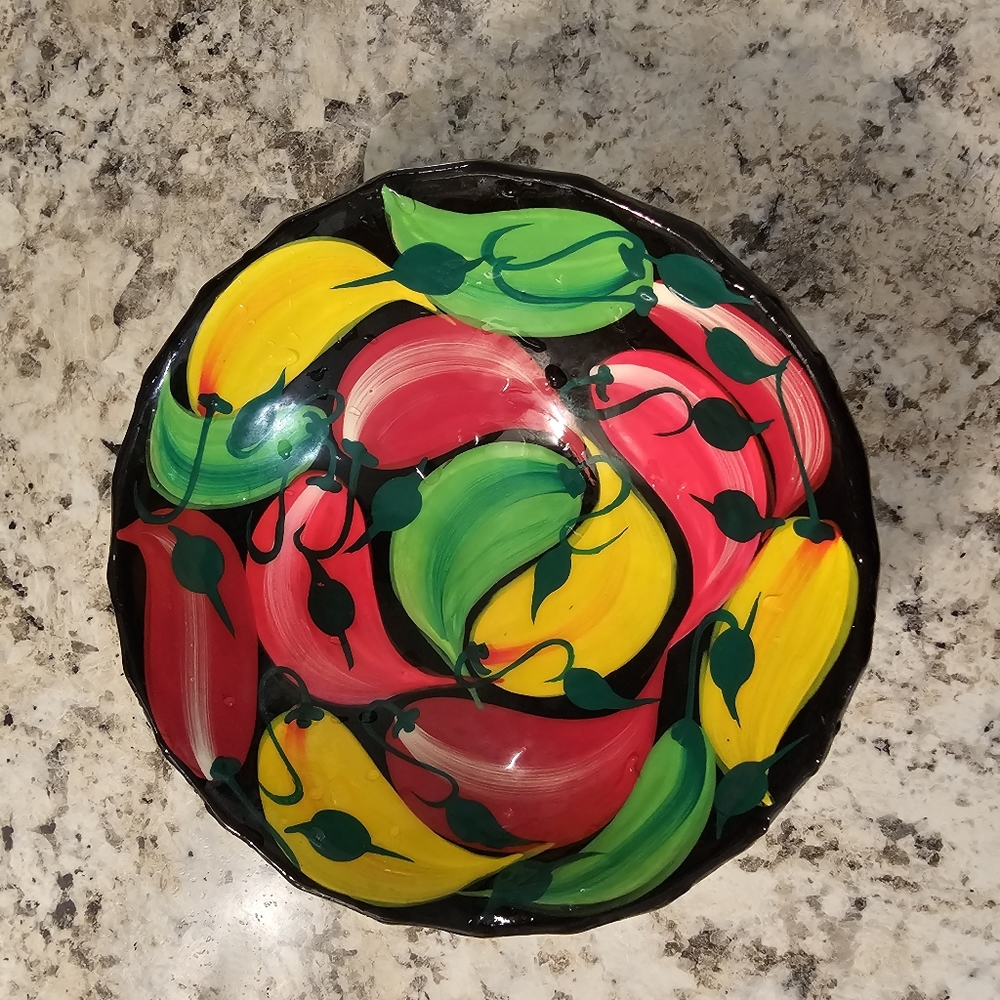 Mexican hanging glazed ceramic/terracotta red chile salsa, guac, or serving bowl